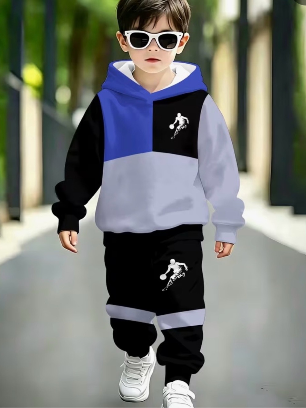 Kids Colorblock Hoodie - Blue, Black & Gray